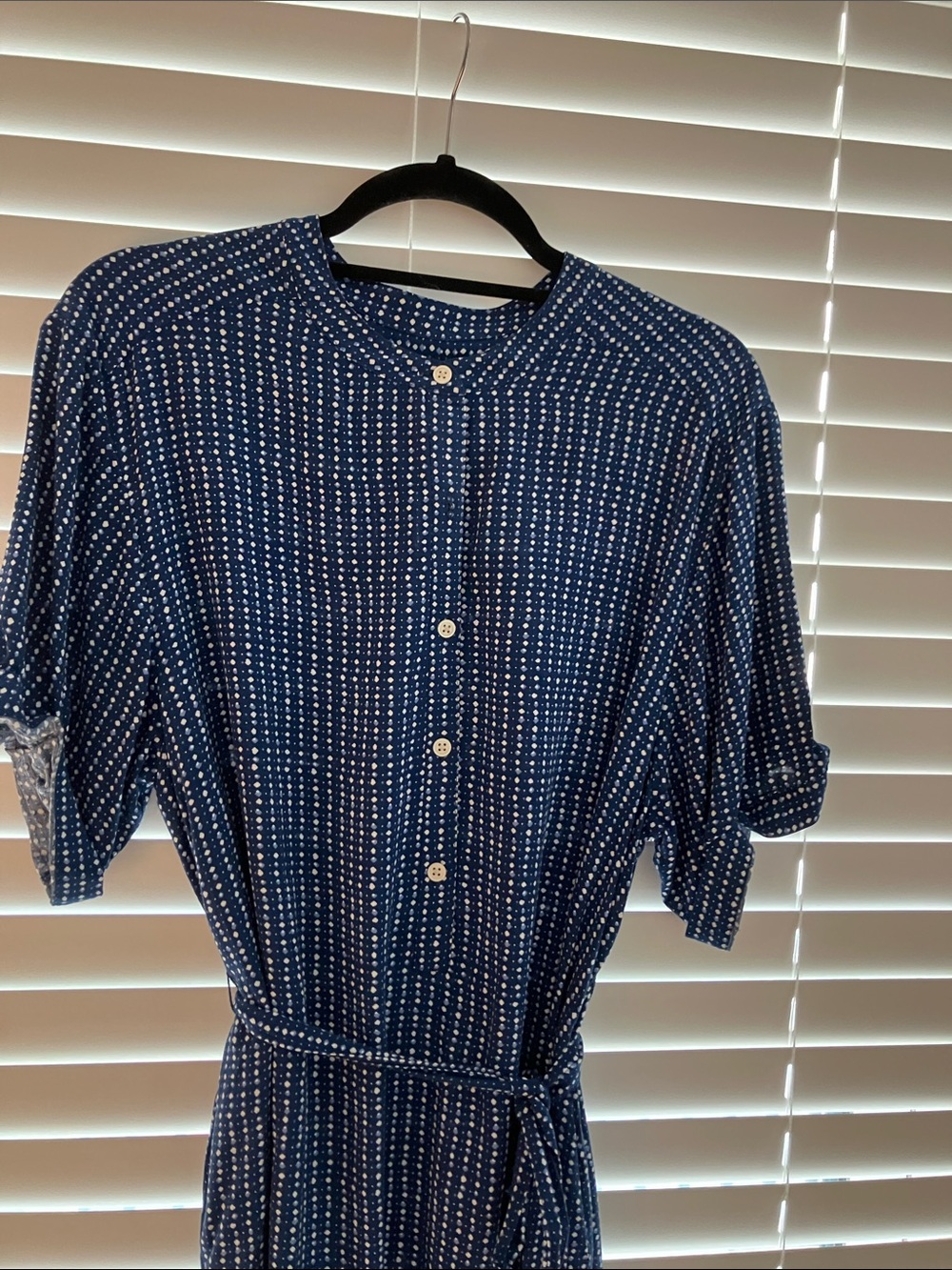 GAP Navy Dot Button-Front Midi Dress - Picture 3 of 7